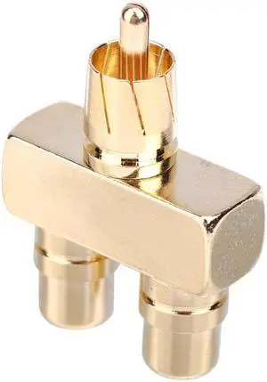 1Pcs Copper Gold Plated RCA AV Audio Video Splitter Plug Adapter 1 Male to 2 Female Converter Connector