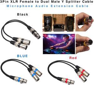 1Pcs 0.3m 3pin XLR Female Jack To Dual 2 Male Plug Y Splitter Cable Adaptor 1 Ft Cord Microphone Audio Extension Cable