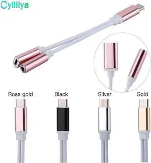 5pcs Type C Audio Cable 2 in 1 USB Type C 3.5 mm Jack Headset Earphones Adapter for Moto Xiaomi Audio Splitter Letv