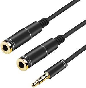 1Pcs HBUDS Headphone Splitter Audio Cable 3.5mm Male to 2 Female Jack Headset Adapter 4 Pole Aux Cable with Two Headphone plugs