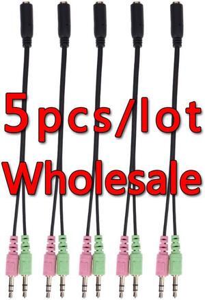 5pcs 3.5mm Earphone Adapter Converter Cable Stereo Audio Female to 2 Male Headphone Mic Y Splitter Cable Adapter to PC Adapter