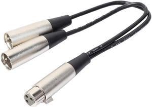 1Pcs 3Pin XLR Female Jack to Dual 2 Male Plug Y Splitter Adapter Cord Cable 1Ft Black and Silver For Microphone