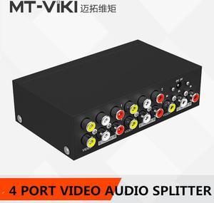 1Pcs MT viki 4 port RCA audio video AV splitter distributor 1 input to 4 output with power adapter