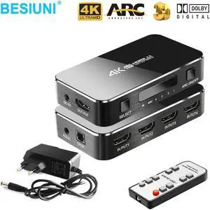 1Pcs HDMI Splitter 4 Port HDMI Splitter cable Switch Switcher 4K 2.0 Audio Extractor ARC & IR Control 4 Input 1 Output Adapter