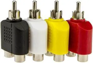 4Pcs 1 Male to 2 Female Cable Adapter Set RCA Y Splitter AV Audio Video Plug Converter Random Color