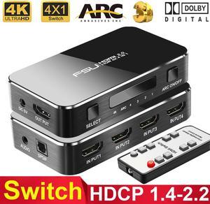1Pcs HDMI Switch 2.0 HDR 4K HDMI Splitter 4x1 Audio Extractor ARC with IR Control for XBOX 360 PS4 Laptop HDCP 1.4 HDMI Adapter