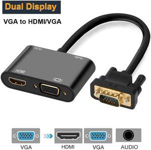 1Pcs VGA to VGA HDMI Splitter with 3.5mm Audio Converter Support Dual Display for PC Projector HDTV Multi port VGA Adapter