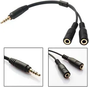 1Pcs Compact Size 3.5mm Stereo Audio Male to 2 Female Headset Mic TRRS Y Splitter Cable Adapter Wire Cord