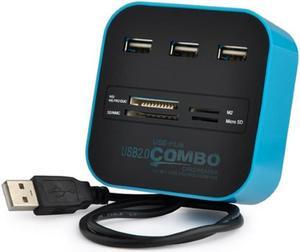 1Pcs COMBO Multi function USB2.0 Card Reader with HUB Splitter SD Hub