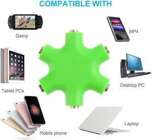 1Pcs Colorful 3.5mm Jack 6 Way Multi Port Hub Aux Headphone Splitter Audio Cable Adapter Converter Earphone Accessory