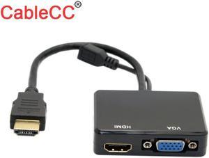 1Pcs Cablecc HDMI to VGA & HDMI Female Splitter with Audio Video Cable Converter Adapter For HDTV PC Monitor