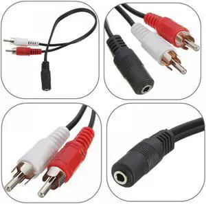 1Pcs 3.5mm 1/8" 1 Female to 2 Dual RCA Male Y Splitter Audio Stereo Aux Cable Adapter
