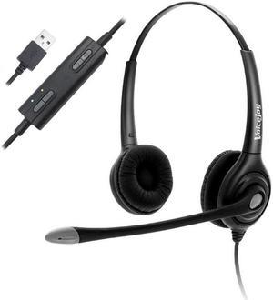 USB Plug Corded Headphone for laptop,PC,computer, Call Center Noise Cancelling Headset With Adjustable Mic, Mute Volume Adjuster