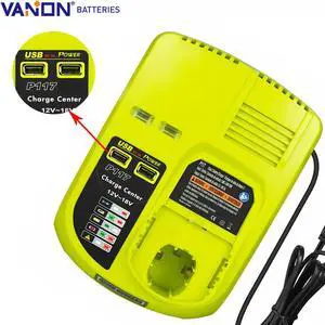 P117 18V One+ Dual Chemistry Fast Battery Charger P118 for Ryobi 12V-18V Lithium & Ni-Cd & Ni-Mh P100 P102 P104 P105 P107 P108 P101 with 2 USB Ports
