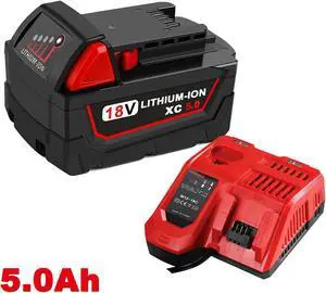 Vanon For Milwaukee M18 XC 5.0 AH Extended Lithium-ion Battery 48-11-1850 and Fast Charger