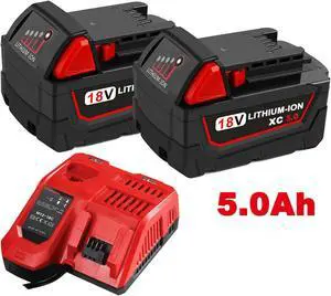 Vanon 2Pack For Milwaukee M18 XC 5.0 AH Extended Lithium-ion Battery 48-11-1850 and Fast Charger