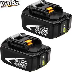Vinida 2Pack 18V 18 Volt 6.5Ah Battery for Makita LXT BL1830 BL1850 BL1860B LITHIUM ION BL1860B-2 BL1850B BL1815 BL1850B-2,BL1840,BL1840B-2,BL1840B Cordless BL1845 BL1835
