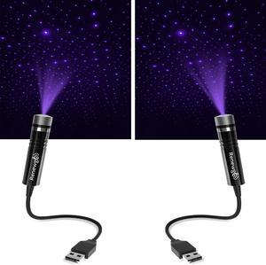 2-Pack USB Star Night Light Projector for Car, Bedroom, Interior Decor, Roof, Ceiling Galaxy Projector, Romantic Mood Lighting by Renewgoo (Purple)