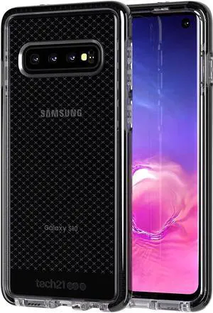 tech21  evo check  for samsung galaxy s10  mobile phone case with a unique check pattern  thin and light cellphone case  phone casing for drop protection of 12ft or 3.6m smokey/black