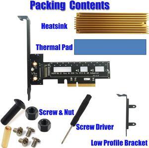 PCI Express M.2 SSD NGFF PCIe Card to PCIe 3.0 x4 Adapter with Heatsink Support M.2 PCIe (NVMe or AHCI) Type 2280, 2260, 2242