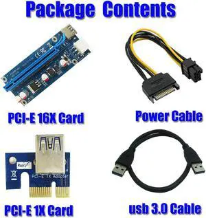 PCI-E 16X to 1X Adapter USB3.0 Riser Cable Flexible Extension Cable with SATA 15pin Male to
