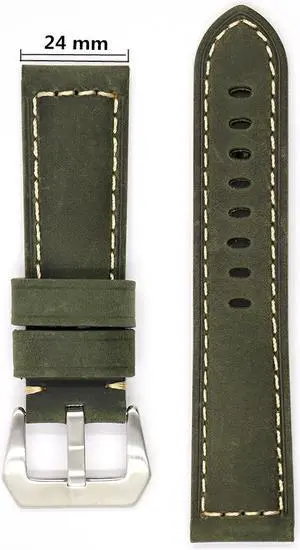 XIUMEI Dark green 22mm 24mm Genuine Leather Wristwatch Watch Band Vintage Strap for Men with Stainless Buckle