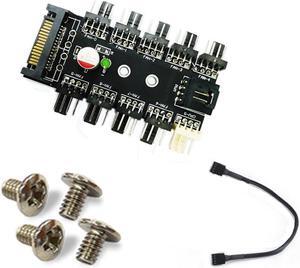 Chassis Fan Hub CPU Cooling HUB 10 Port 12V 3Pin/4 Pin Fan PWM Fan Hub Controller power from SATA Interface
