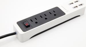 Lexuma XSTRIP XPS-SB1340 Bar Type Power Strip with 4 USB charging ports (5V/6A) , 3-gangs US socket, 3.9 feet cord, master on/off switch (Black and White)