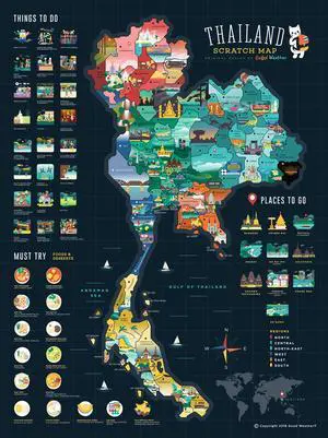 Good Weather Premium Unique Design Thailand Scratch Off Travel Map - Perfect Traveler's Gift + FREE Scratch Pen.  Scratch off places you travel. 15.75 x 11.81 inches