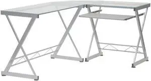 Deluxe Ergonomic L-Shaped Computer Desk Workstation - Clear Tempered Glass