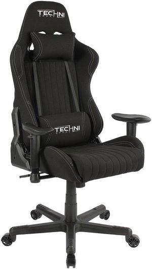 Gaming Chair - Techni Sport TS-F44 - BLACK Fabric Ergonomic High Back Racer Style PC / Console Video Gaming / Study