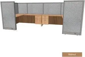 GOF 2-Person Workstation Cubicle, Freestanding Office Partition Room Divider w/ 2 Desk Sets for Office, School, Library, and to Create Any Private Work Areas (Walnut)