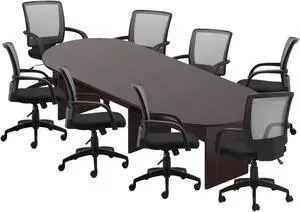 GOF 10 FT Racetrack Conference Table w/ 8 Chairs Set for Home Office, School, Library, Board Room, Meeting Room, Break Room - Sturdy Table & Comfortable Chairs for Meetings with Laptops (Mahogany)