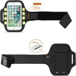 REIKO RUNNING SPORTS ARMBAND FOR IPHONE 7/ 6/ 6S OR 5 INCHES DEVICE WITH LED IN BLACK (5x5 INCHES)