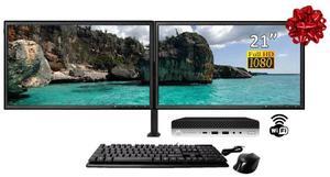 HP EliteDesk Mini Desktop Bundle Intel Core i5-8500T 2.1GHz, 16GB DDR4, 512GB SSD, WiFi, Windows 11 Pro Dual Monitor 21" LCD with Keyboard and Mouse