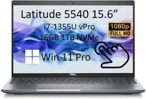 Dell Latitude 5540 15.6" 1080p FHD Anti-Glare Touchscreen Business Laptop, Intel 14-Core i7-1355U vPro, 16GB DDR4 RAM, 1TB NVMe SSD, RGB Webcam, 2x Thunderbolt 4, Win 11 Pro w/Copilot, Gray Grade B