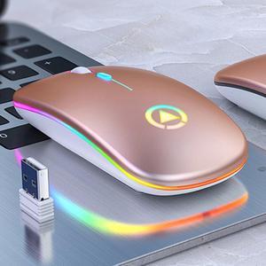 RGB Rechargeable Ergonomic Mouse 2.4Ghz USB Optical Mice for Laptop PC Wireless Mouse Computer Mouse PC(rose gold)