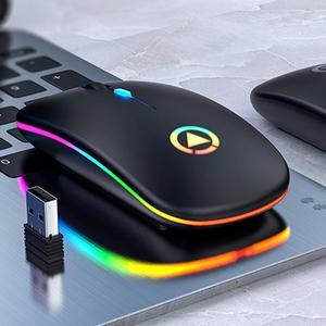 RGB Rechargeable Ergonomic Mouse 2.4Ghz USB Optical Mice for Laptop PC Wireless Mouse Computer Mouse PC(black)