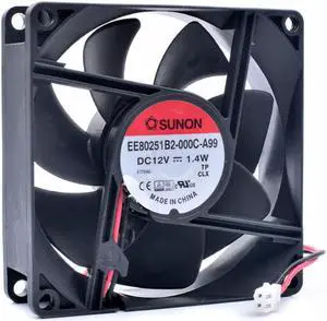 EE80251B2-000C-A99 8cm 8025 80mm 80x80x25mm 12V 1.4W 2 line double ball bearing cooling fan