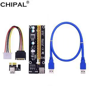 CHIPAL 10PCS VER006 PCI-E Riser Card PCI Express PCI E 1x to 16x Adapter 60CM USB 3.0 Cable SATA to 4Pin Power for Bitcoin Miner