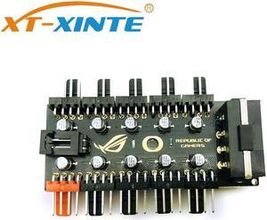 XT-XINTE 1 to 10 Cooling Fan Hub Splitter LED Cable PWM 4Pin 12V Power Supply Speed Controller Adapter for Bitcoin Miner
