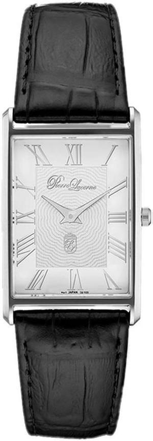 Pierre Lucerne Slim Quartz Mens Tank Watch White Enamel Roman Dial