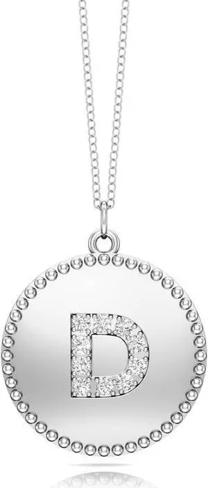 Noray Designs 14K White Gold Diamond (0.07 Ct, G-H Color, SI2-I1 Clarity) A-Z Alphabet-Initial D Pendant, 18" Gold Chain