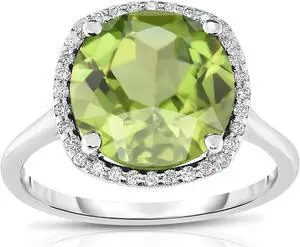 Noray Designs 14K White Gold Peridot & Diamond (0.18 Ct, G-H Color, SI2 Clarity) Ring