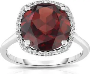 Noray Designs 14K White Gold Garnet & Diamond (0.18 Ct, G-H Color, SI2 Clarity) Ring