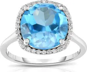 Noray Designs 14K White Gold Swiss Blue Topaz & Diamond (0.18 Ct, G-H Color, SI2 Clarity) Ring