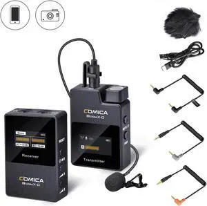 Wireless Lavalier Microphone,Comica BoomX-D1 2.4G Wireless Microphone System with 1 Transmitter and 1 Receiver,Lav Mic for Smartphone Camera Podcast Interview YouTube Facebook Live-steam