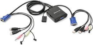 2-Port USB VGA Cabled KVM Switch - 2048 x 1536 - 2.1 Stereo Audio w/Mic - Plug n Play - Remote Push Button Switching - Compatible w/PC MAC and SUN - GCS72U