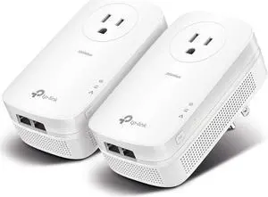 AV2000 Powerline Ethernet Adapter TL-PA9020P KIT - Powerline Network Adapter w/ Passthrough Noise Filter 2x2 MIMO 2 Gigabit Ports Ethernet Over Power Plug Pair & Play Power Saving Mode