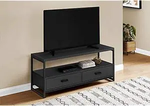 Monarch Specialties I 2870 Entertainment Center/Media Console - 2 Storage Drawers & 1 Shelf - for Living Room or Bedroom - Modern TV Stand, 48" L, Black